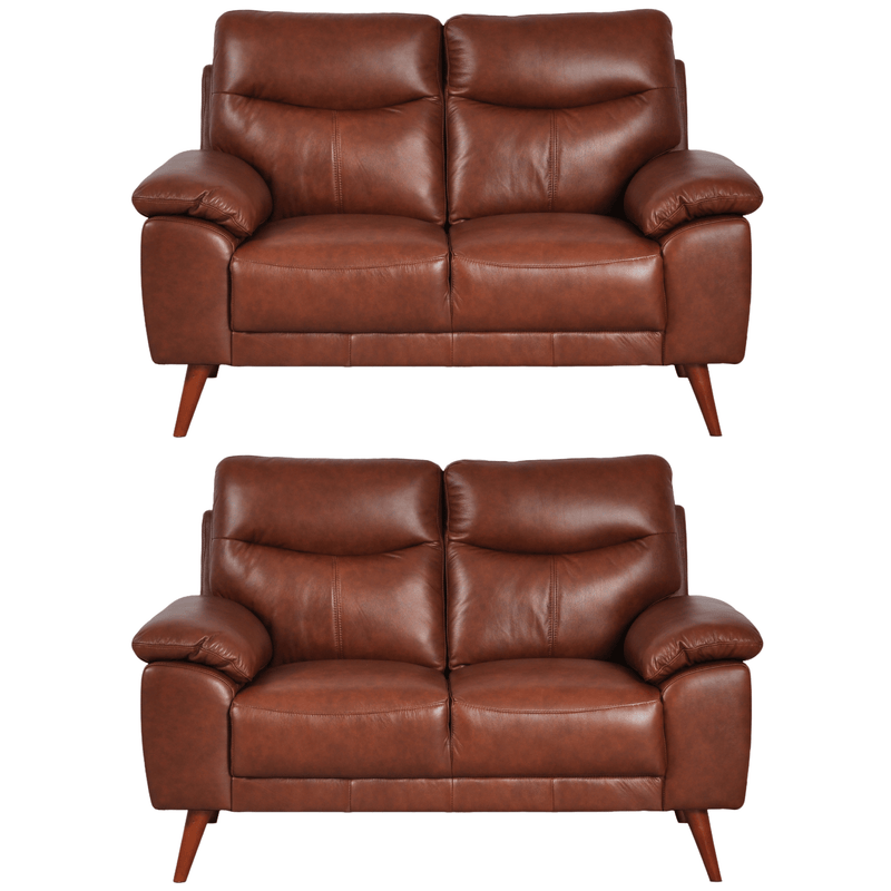 Vantage Tan 2+2 Sofa combo front facing on white background, showing cushions, clean lines, and modern design details