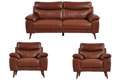 Vantage Genuine Leather Tan 3+1+1 Seater Sofa Set
