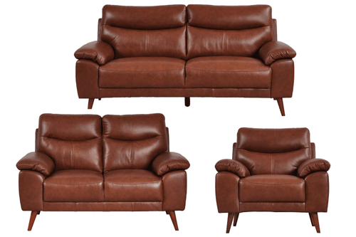 Vantage Genuine Leather Tan 3+2+1 Seater Sofa Set