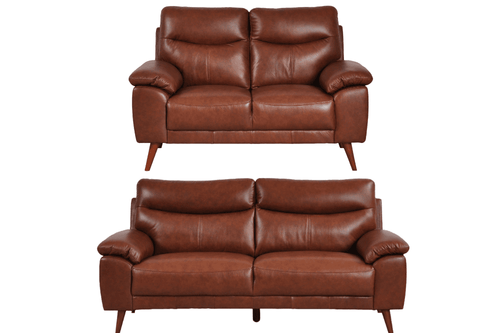 Vantage Genuine Leather Tan 3+2 Seater Sofa Set