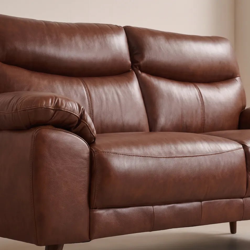 Vantage Genuine Leather Tan 3 Seater Sofa - Furniture Instore