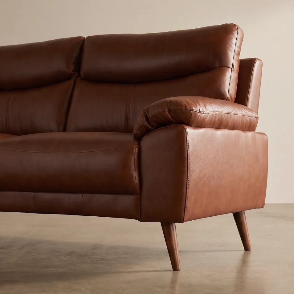 Vantage Genuine Leather Tan 3 Seater Sofa - Furniture Instore