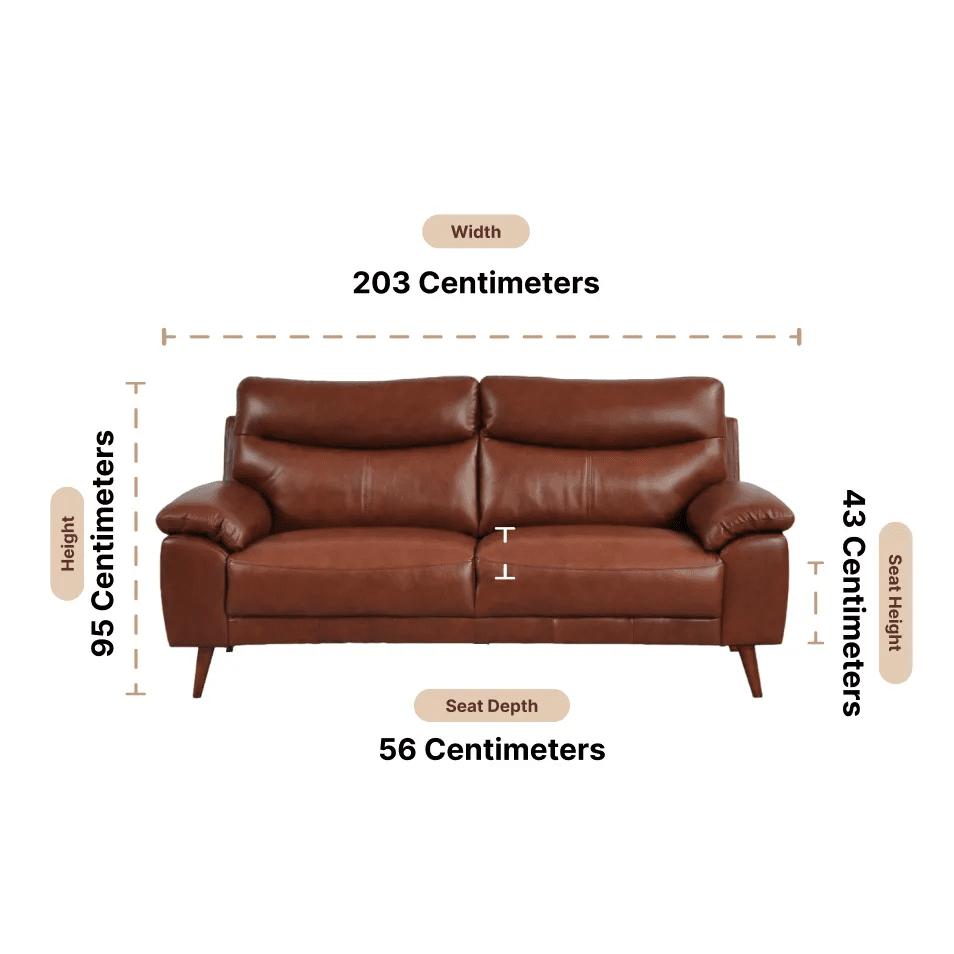 Vantage Genuine Leather Tan 3 Seater Sofa - Furniture Instore
