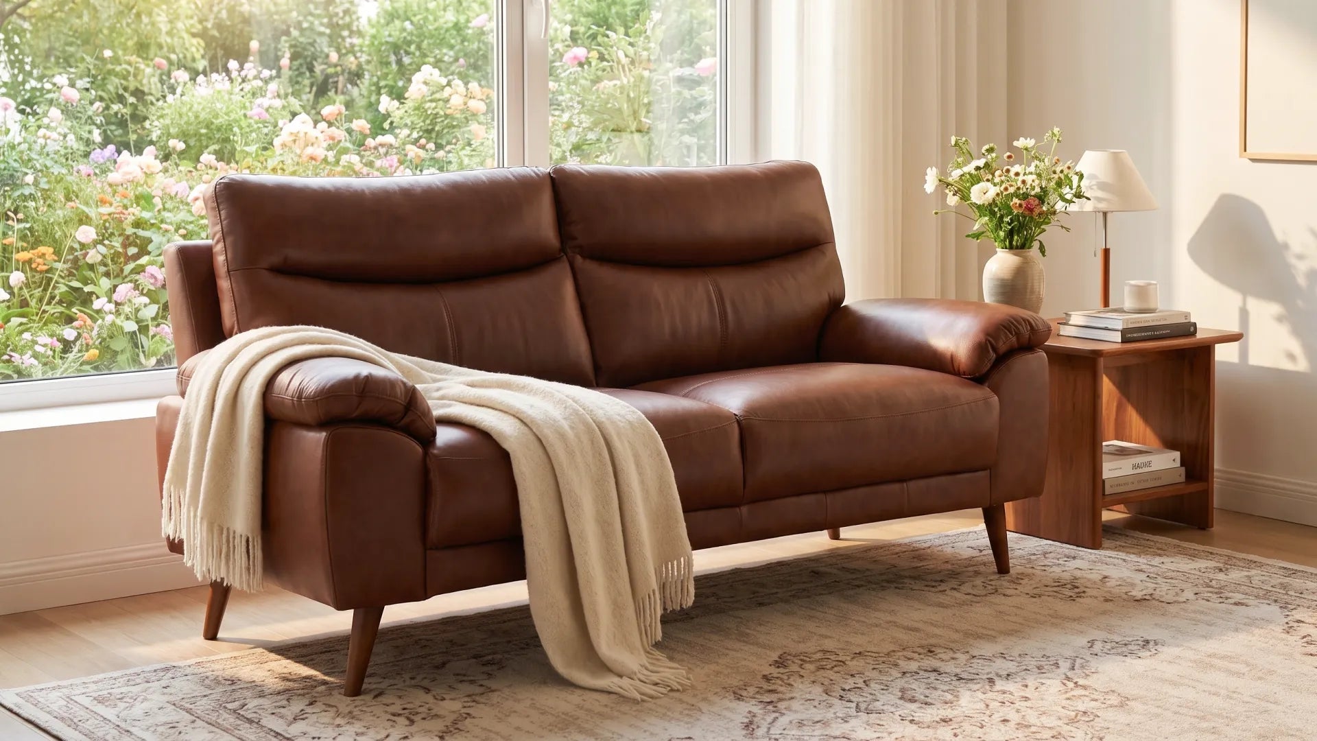 Vantage Genuine Leather Tan 3 Seater Sofa - Furniture Instore