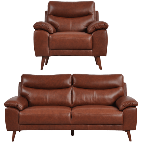 Vantage Genuine Leather Tan 3+1 Seater Sofa Set