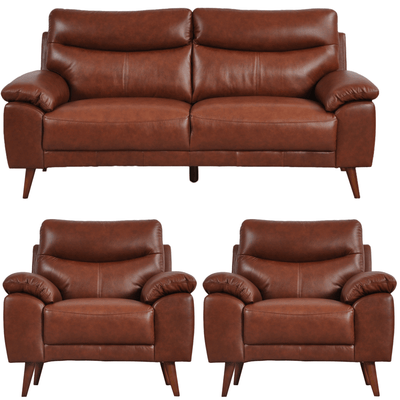 Vantage Genuine Leather Tan 3+1+1 Seater Sofa Set