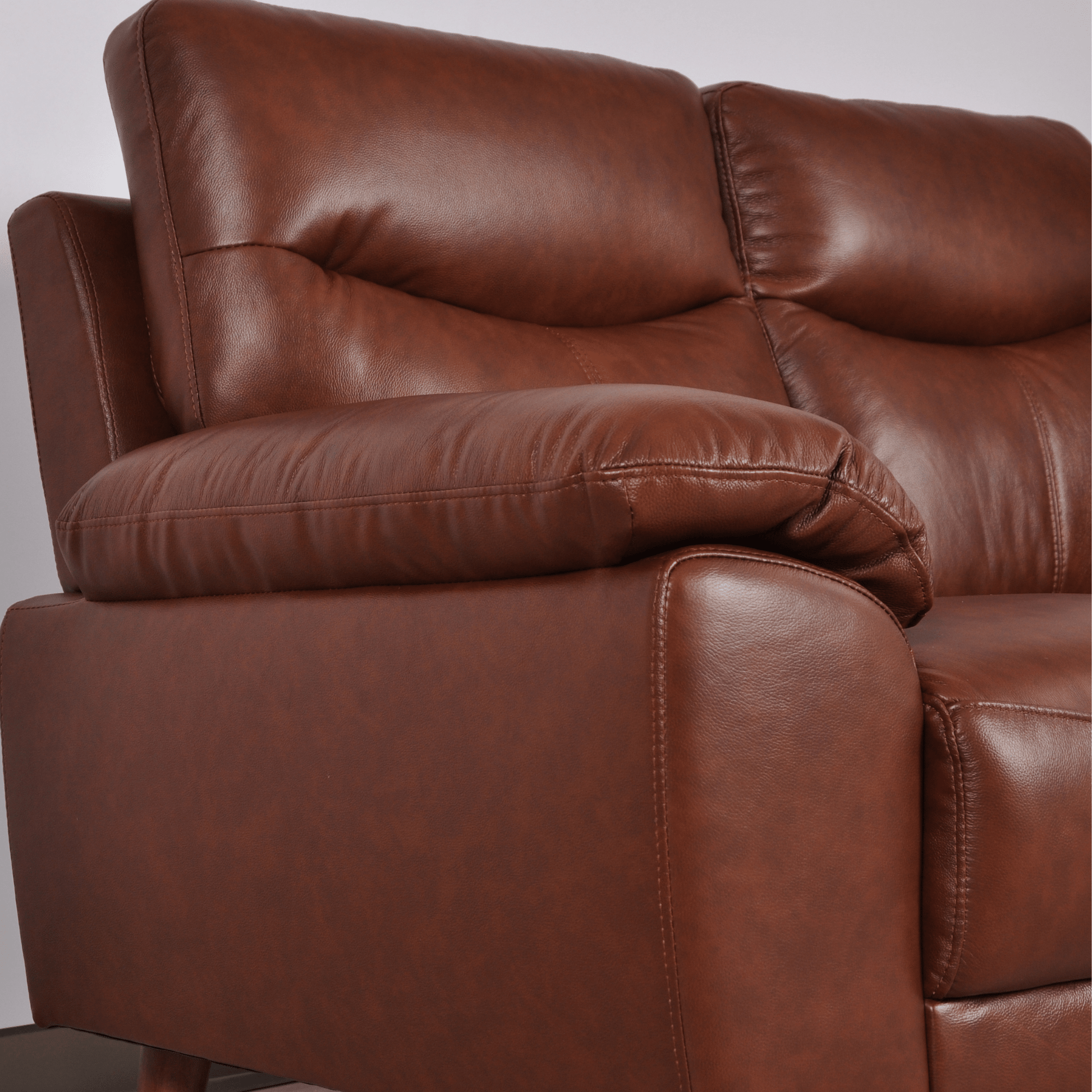 Vantage Tan 2-Seater Sofa close-up in living room set, highlighting cushions, fabric texture, and modern design details