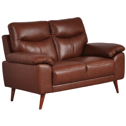 Vantage Tan 2-Seater Sofa angled view on white background, showing cushions, clean lines, and modern design details
