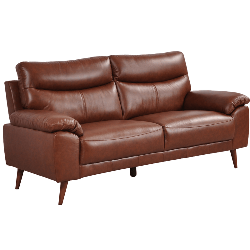 Vantage Tan 3-Seater Sofa angled view on white background, showing cushions, clean lines, and modern design details