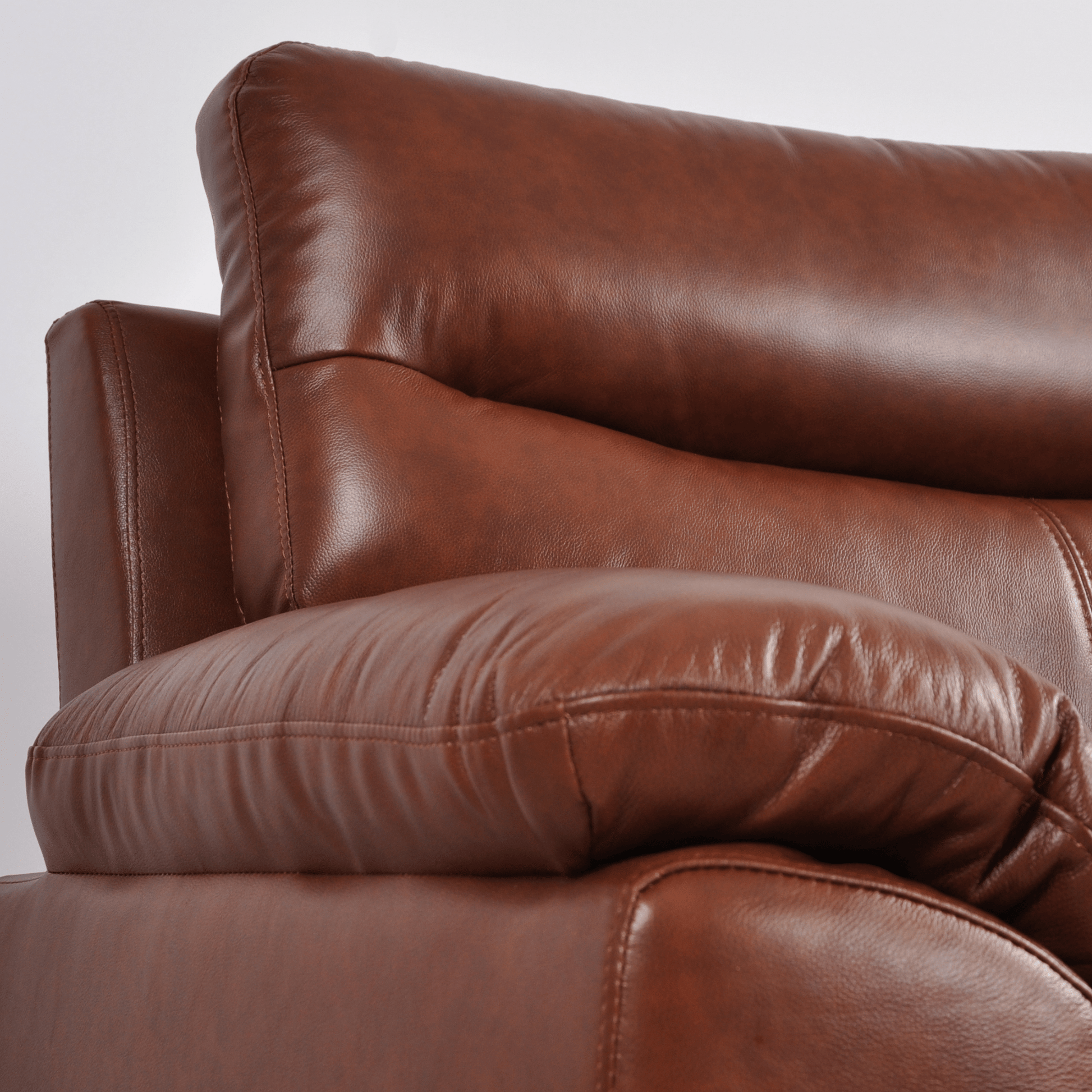 Close-up of Vantage tan 2-seater sofa showing plush fabric and comfortable seat cushions
