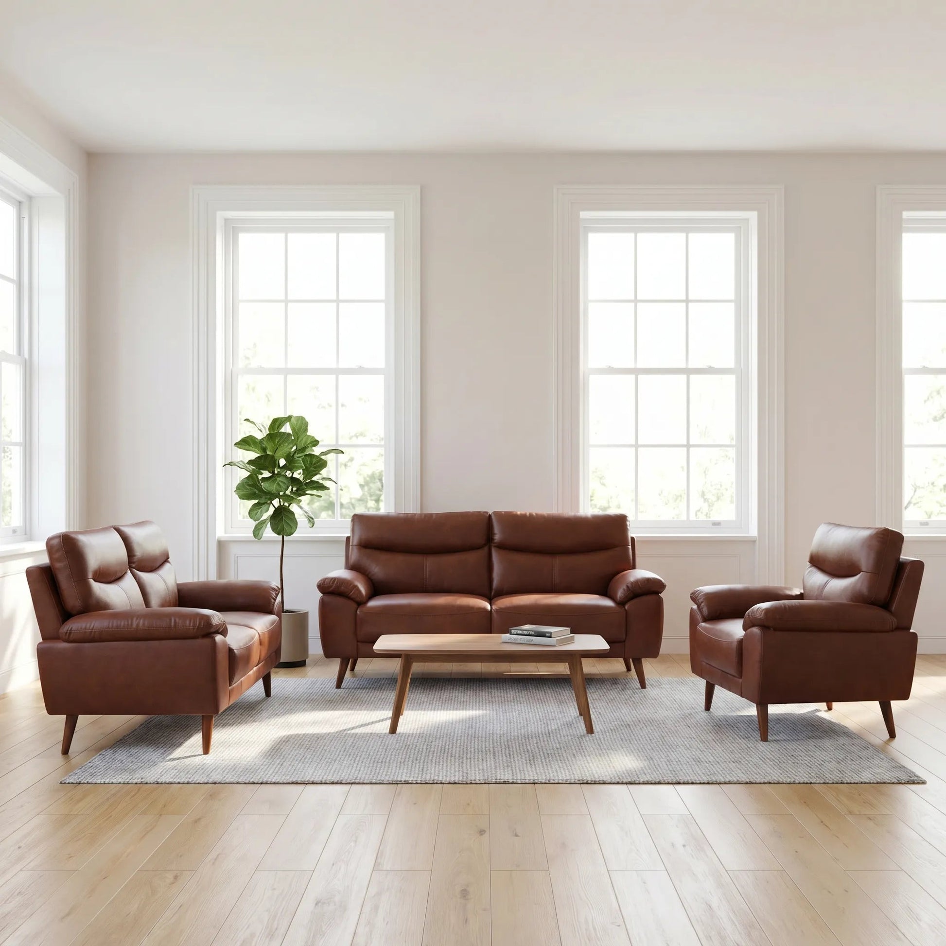 Vantage Genuine Leather Tan 3+2+1 Seater Sofa Set - Furniture Instore