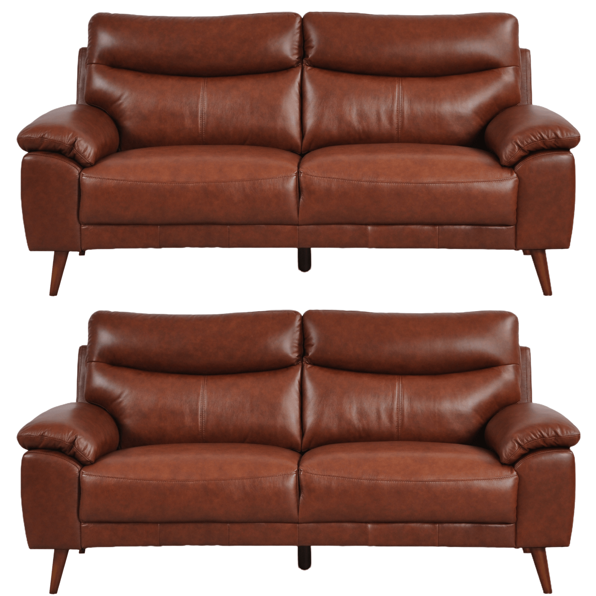 Vantage Tan 3+3 Sofa combo front facing on white background, showing cushions, clean lines, and modern design details