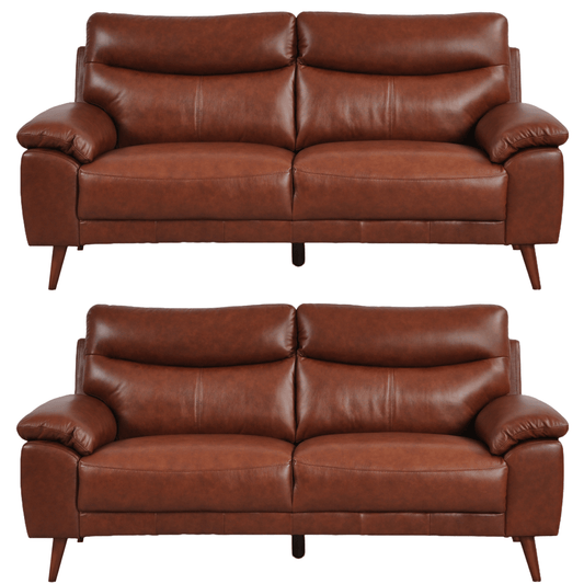Vantage Tan 3+3 Sofa combo front facing on white background, showing cushions, clean lines, and modern design details
