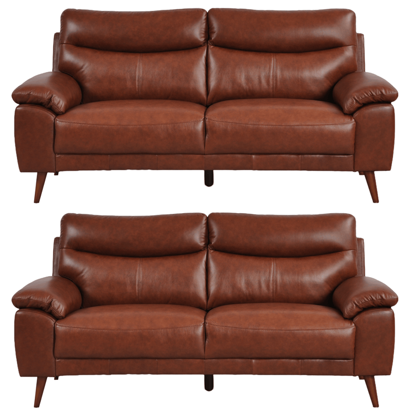 Vantage Tan 3+3 Sofa combo front facing on white background, showing cushions, clean lines, and modern design details