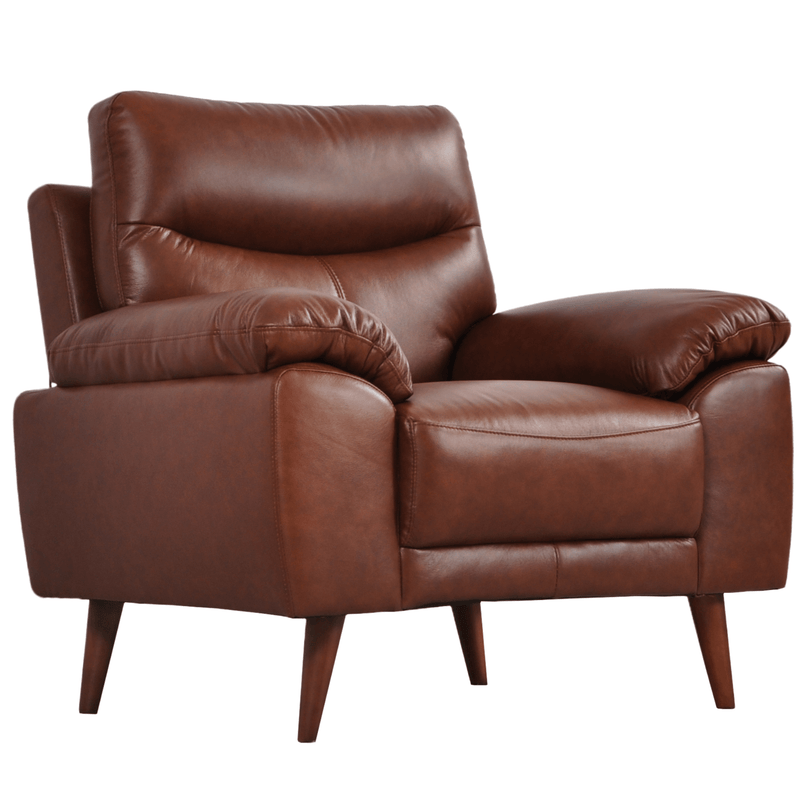 Vantage Tan Armchair, angled view on white background, modern sofa chair, stylish and comfortable seating