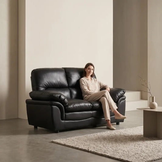 Verona Black Leather 2 Seater Sofa - Furniture Instore