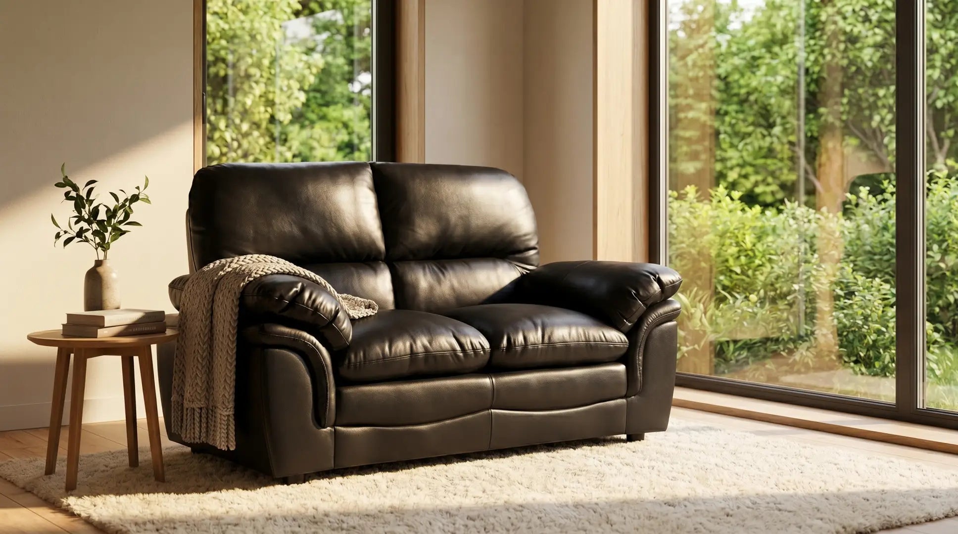 Verona Black Leather 2 Seater Sofa - Furniture Instore