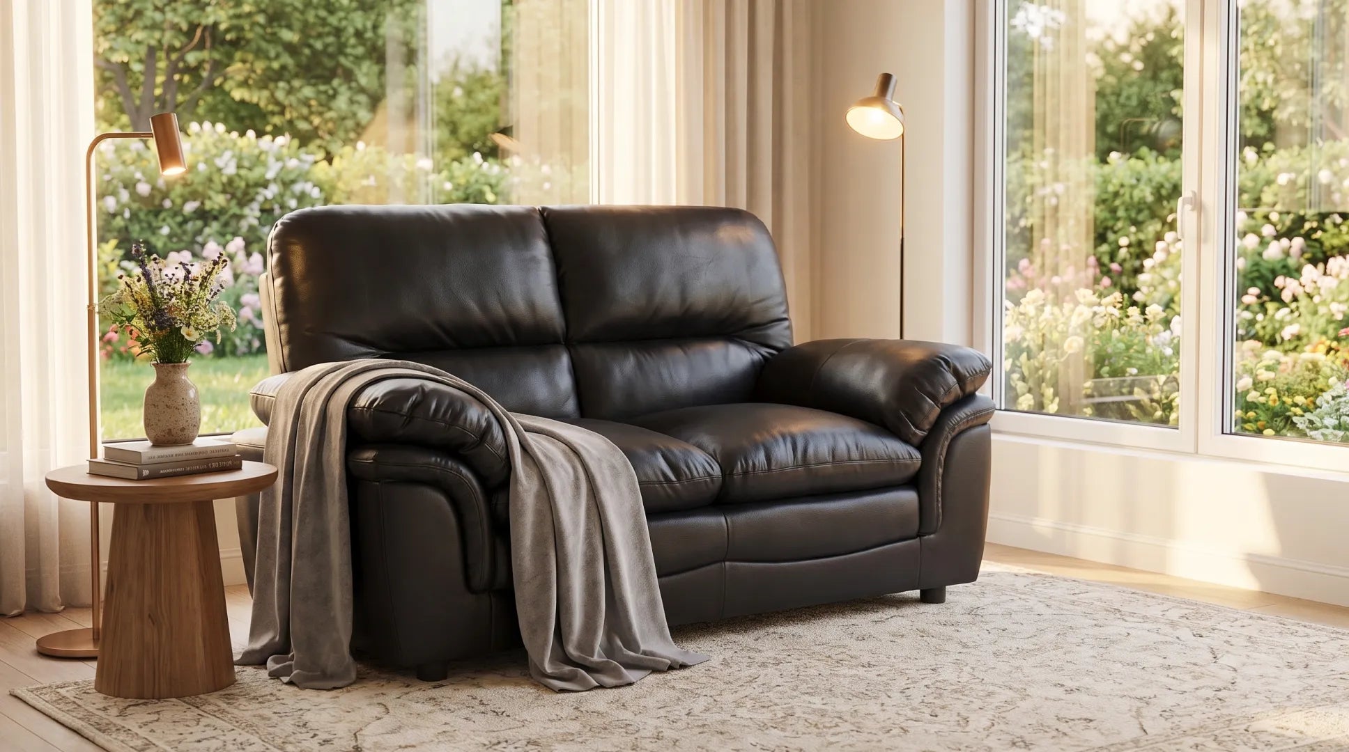 Verona Black Leather 2 Seater Sofa - Furniture Instore