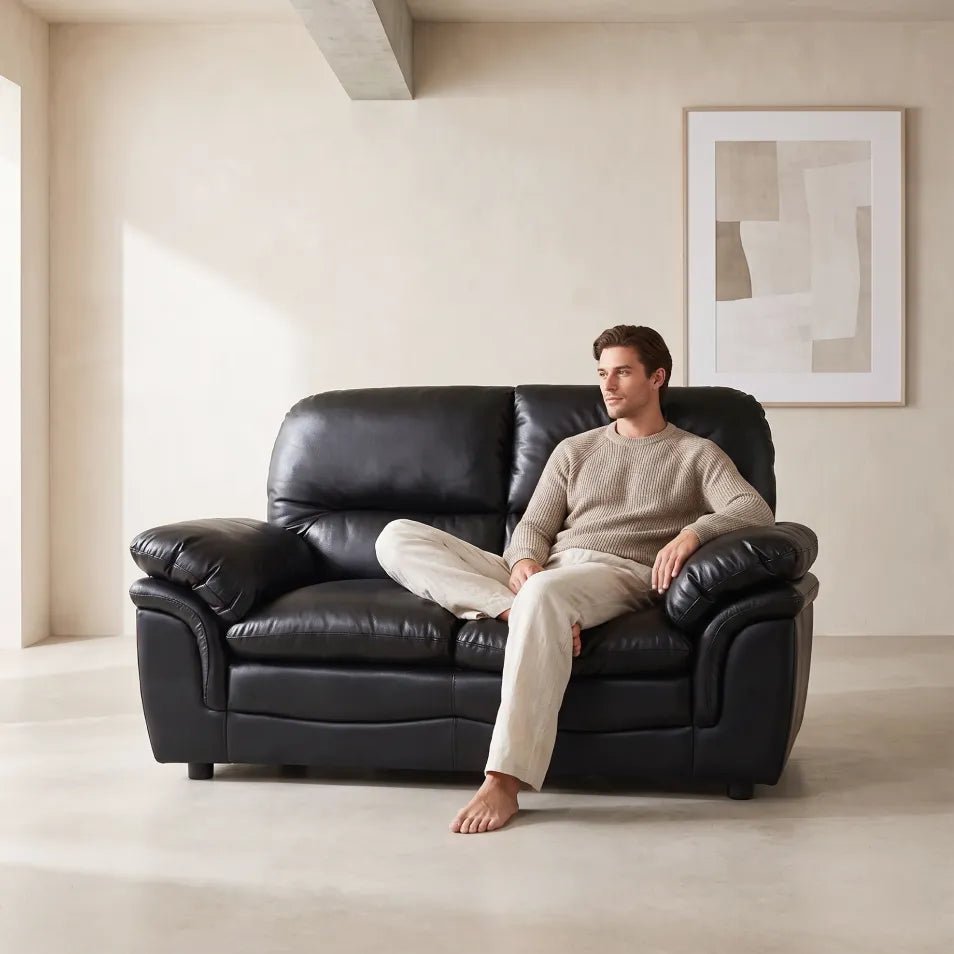 Verona Black Leather 2 Seater Sofa - Furniture Instore