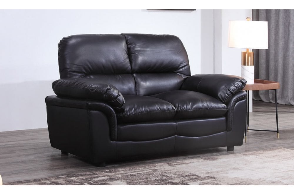Verona Black Leather 2 Seater Sofa - Furniture Instore