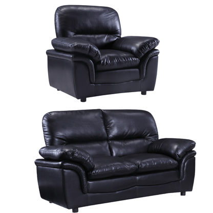 Verona Black Leather 2+1 Seater Sofa Set - Furniture Instore