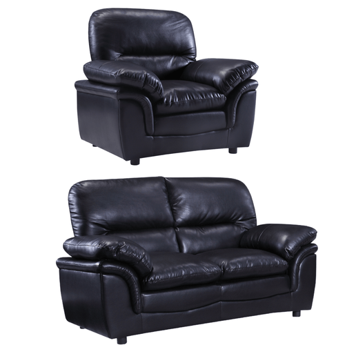 Verona Black Leather 2+1 Seater Sofa Set
