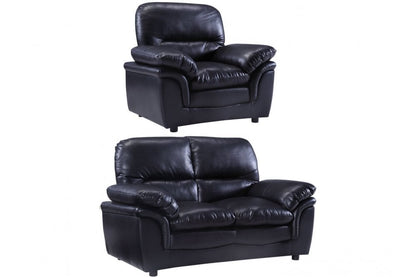 Verona Black leather armchair and sofa set on a white background
