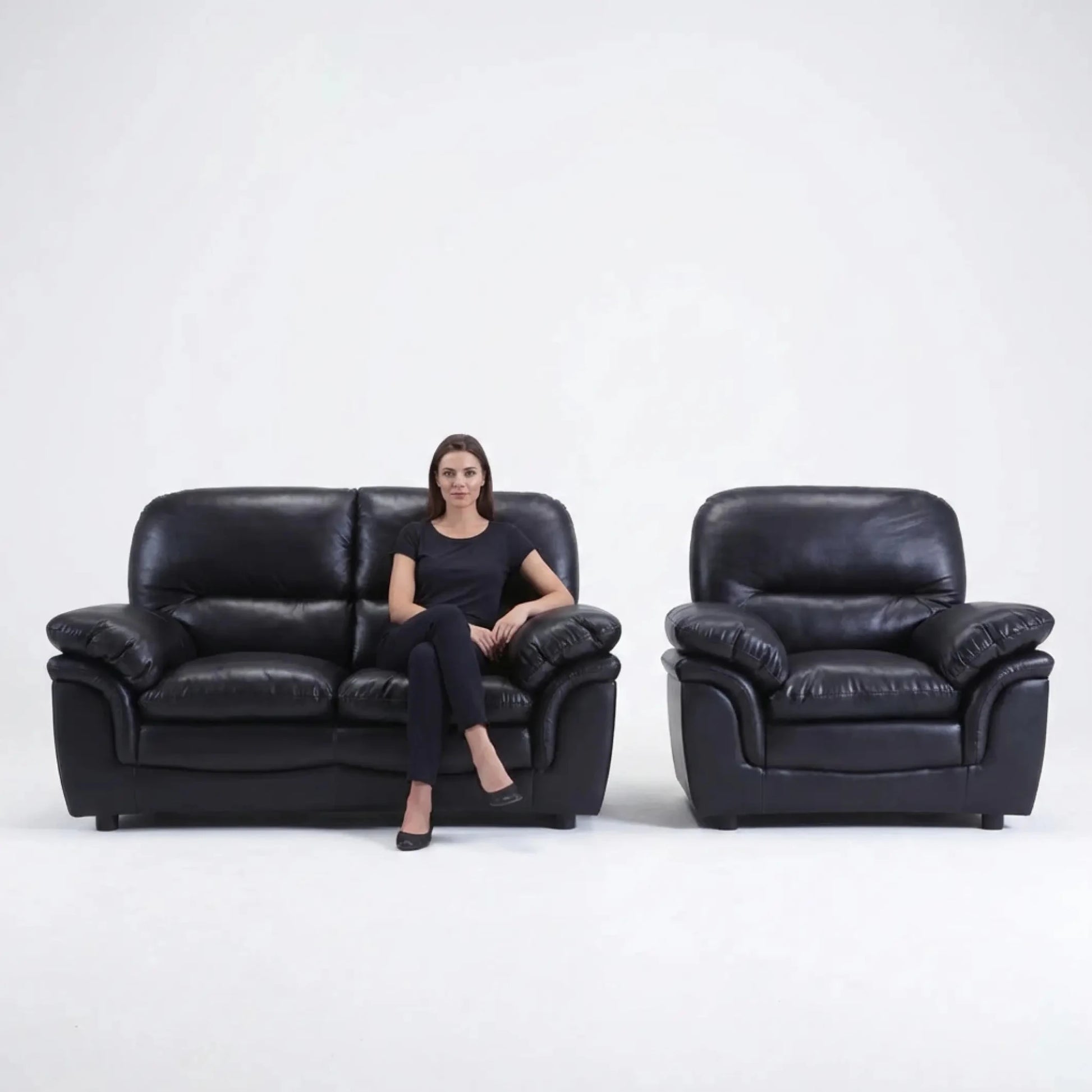 Verona Black Leather 2+1 Seater Sofa Set is a Stylish and Practical - Furniture Instore