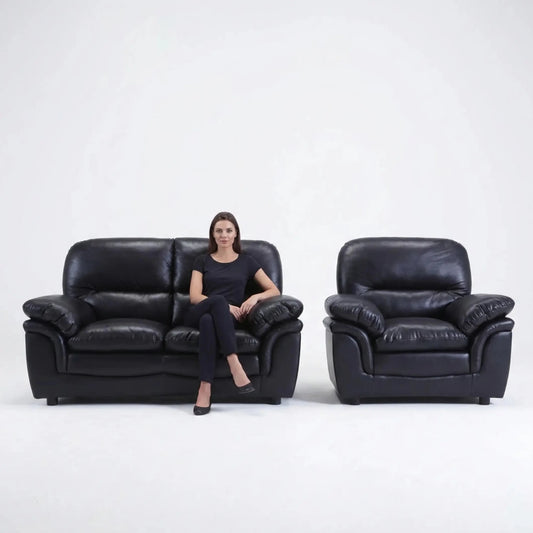 Verona Black Leather 2+1 Seater Sofa Set is a Stylish and Practical - Furniture Instore