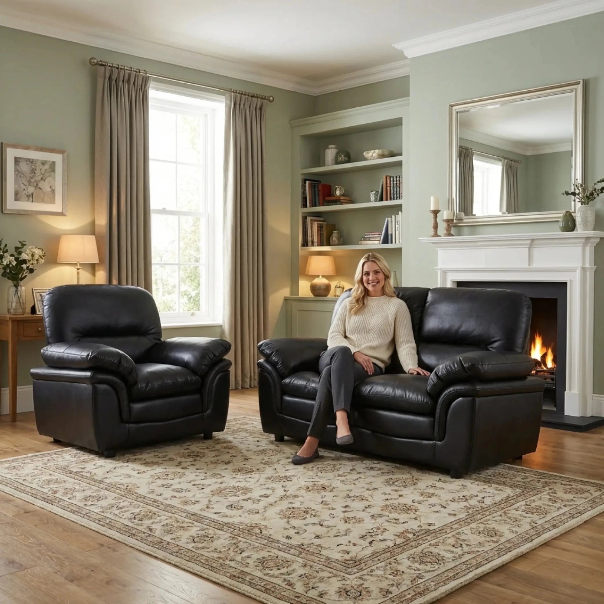 Verona Black Leather 2+1 Seater Sofa Set is a Stylish and Practical - Furniture Instore