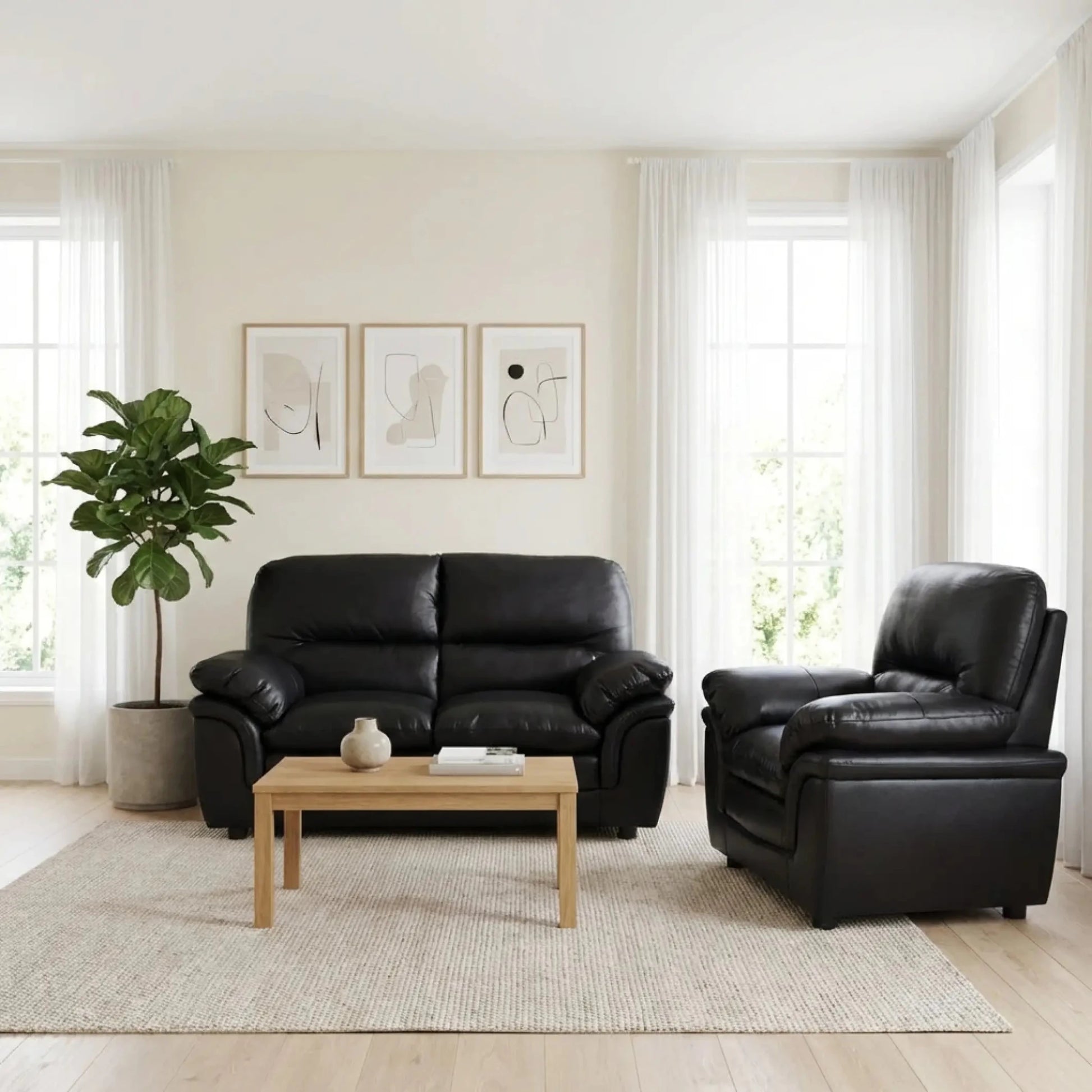Verona Black Leather 2+1 Seater Sofa Set is a Stylish and Practical - Furniture Instore