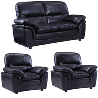 Verona Black Leather 2+1+1 Seater Sofa Set