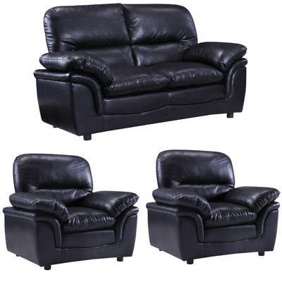 Verona Black Leather 2+1+1 Seater Sofa Set