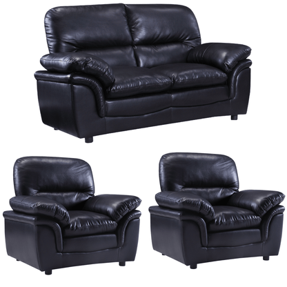 Verona Black Leather 2+1+1 Seater Sofa Set - Furniture Instore