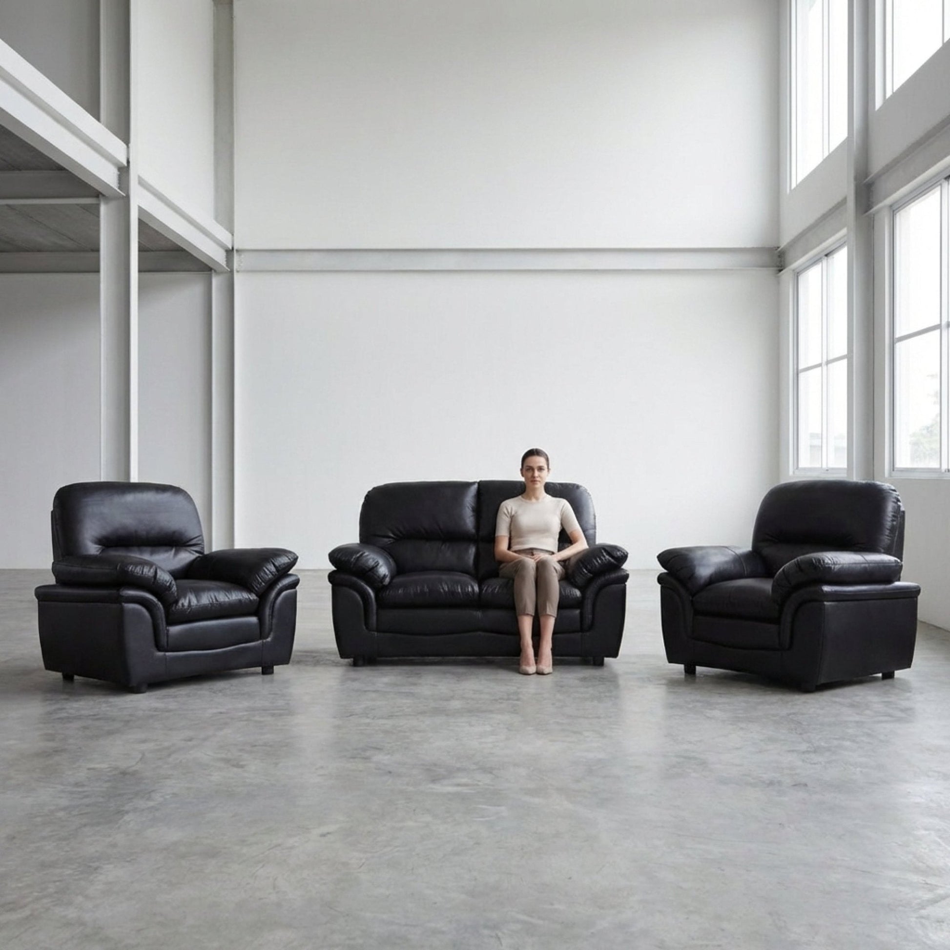 Verona Black Leather 2+1+1 Seater Sofa Set Collection - Furniture Instore
