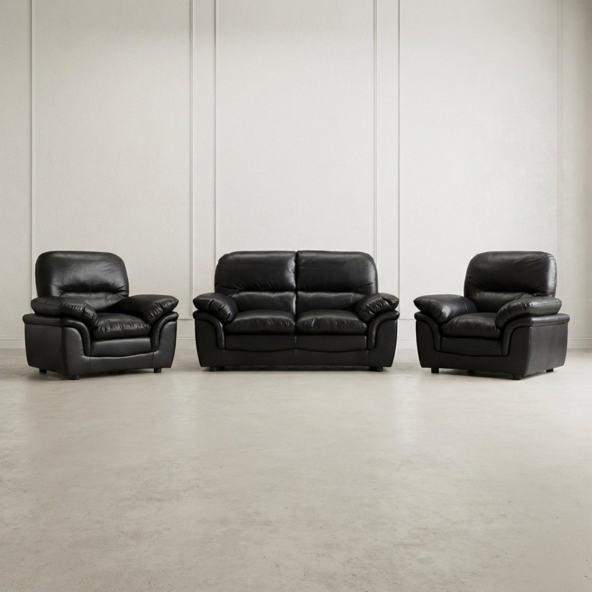 Verona Black Leather 2+1+1 Seater Sofa Set Collection - Furniture Instore