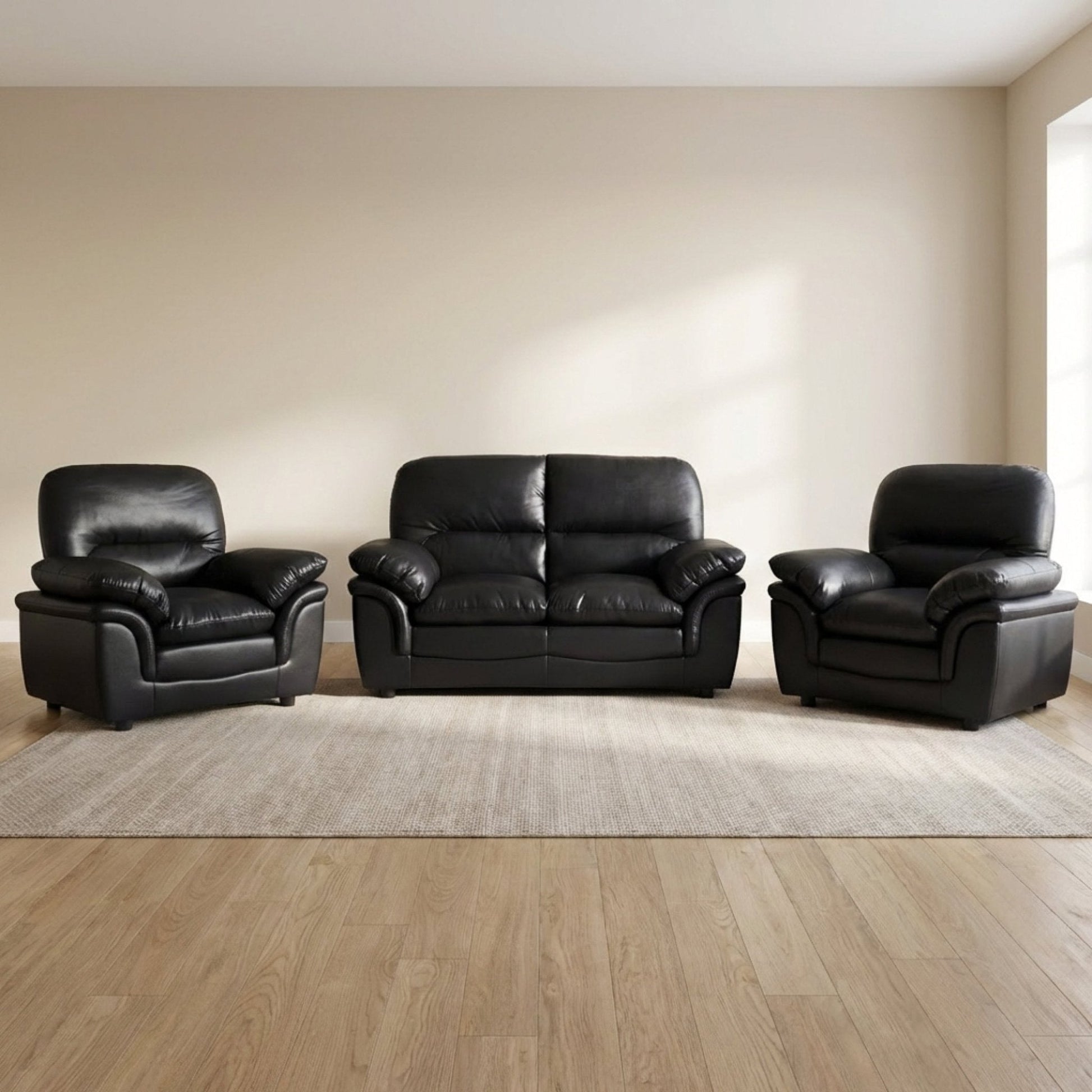 Verona Black Leather 2+1+1 Seater Sofa Set Collection - Furniture Instore