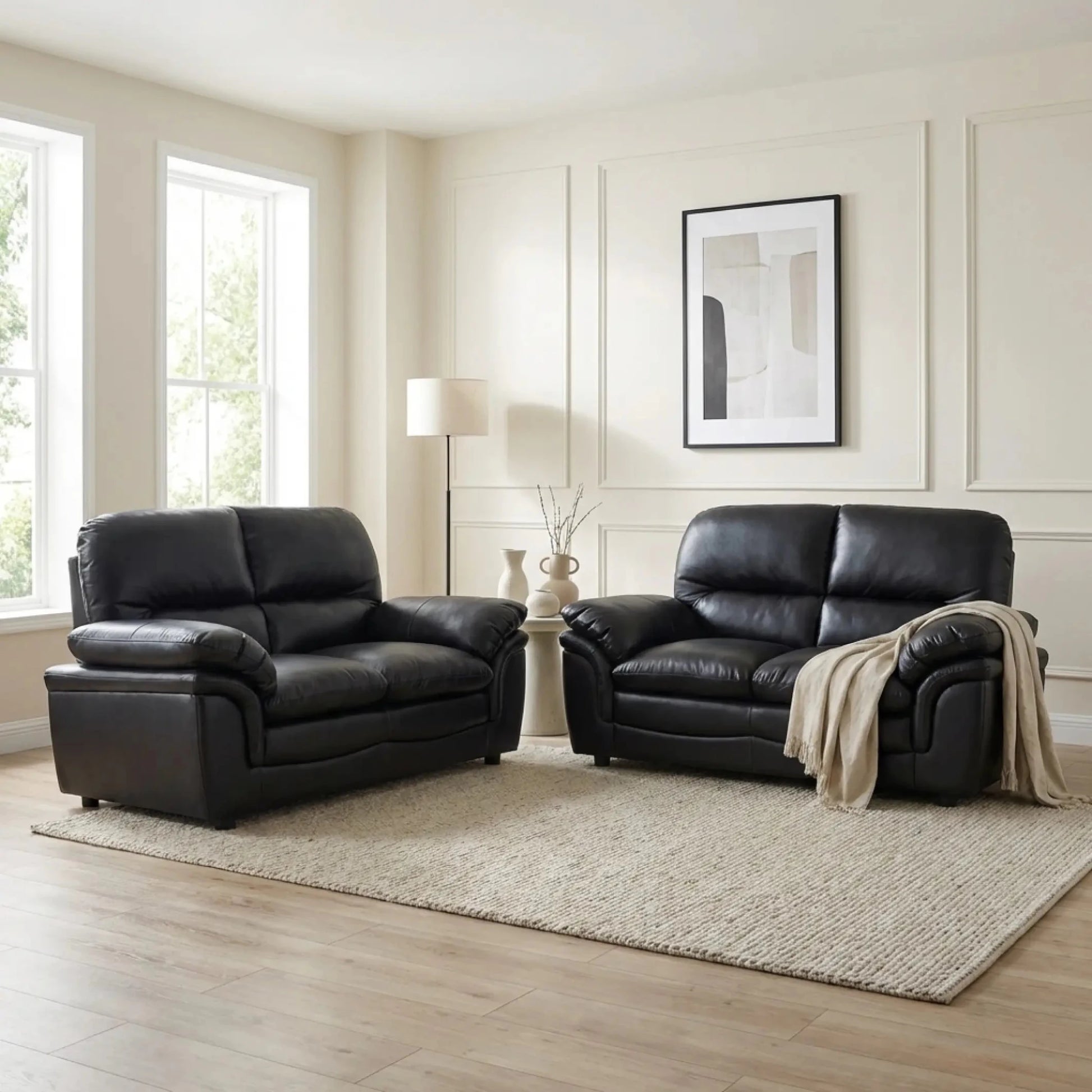 Verona Black Leather 2+2 Seater Sofa Set Collection - Furniture Instore