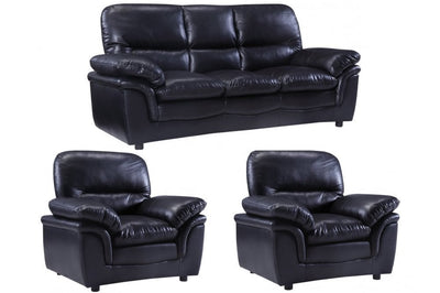 Verona Black Leather 3+1+1 Seater Sofa Set