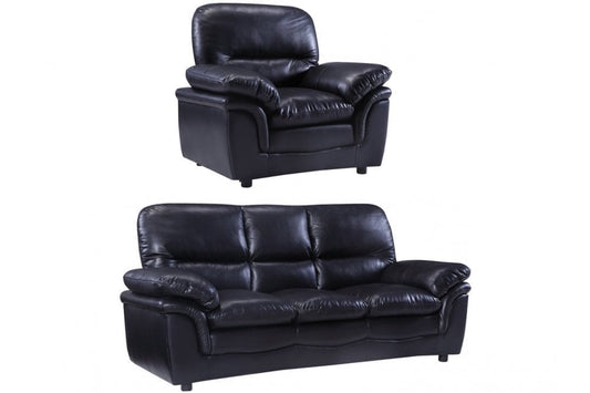Black leather 3+1 sofa set on white background – modern living room furniture with premium leather upholstery