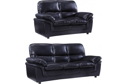 Luxury black leather 3+2 sofa set with modern design isolated on white background – premium living room furniture set
