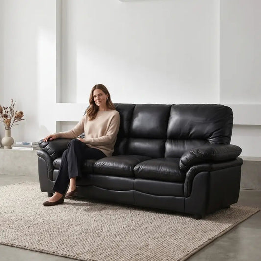 Verona Black Leather 3 Seater Sofa - Furniture Instore