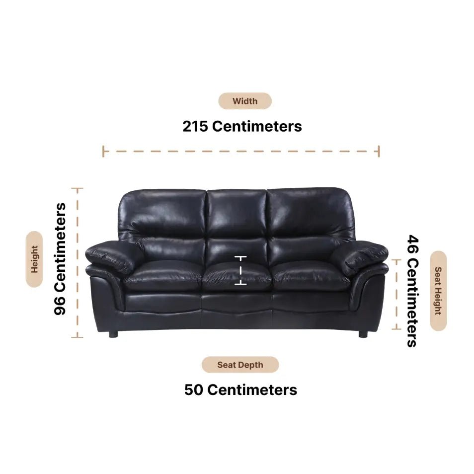 Verona Black Leather 3 Seater Sofa - Furniture Instore