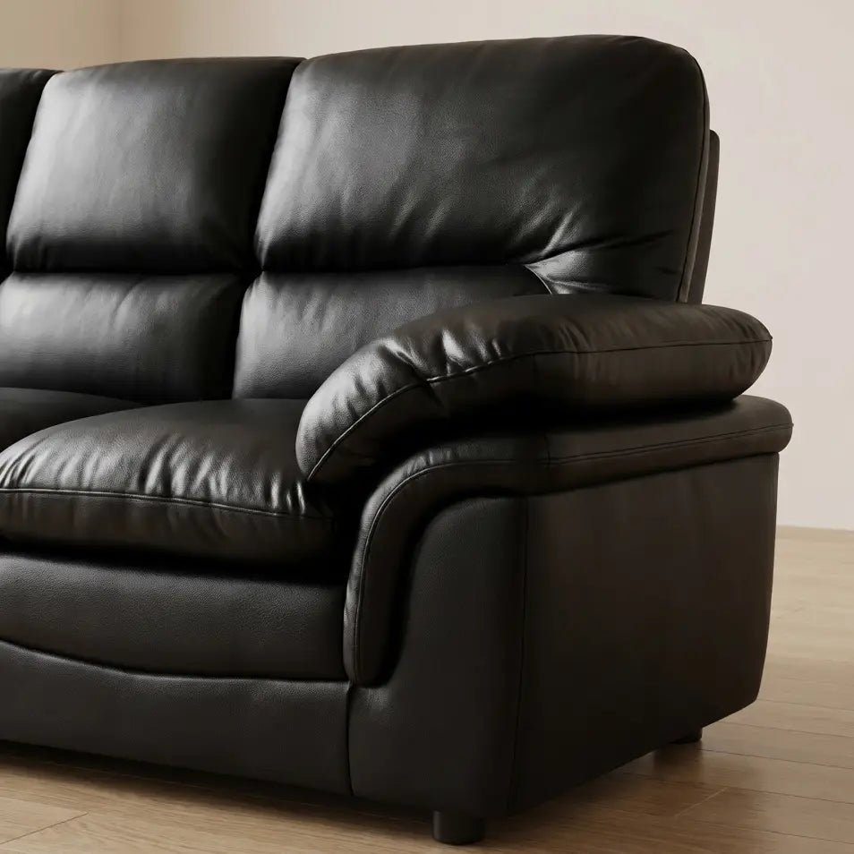 Verona Black Leather 3 Seater Sofa - Furniture Instore