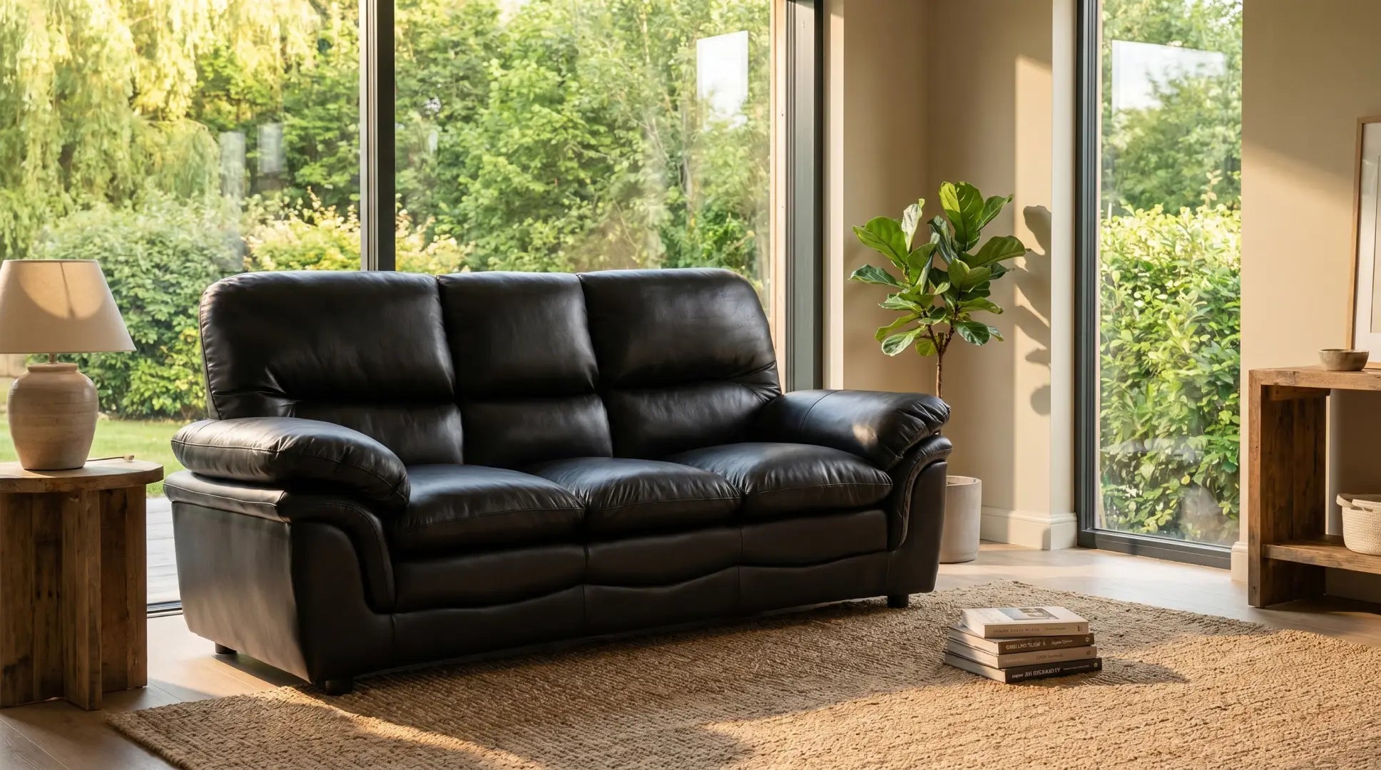 Verona Black Leather 3 Seater Sofa - Furniture Instore