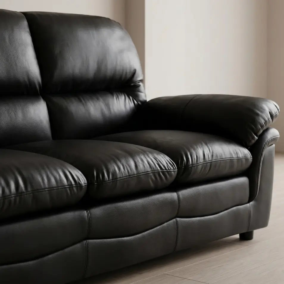Verona Black Leather 3 Seater Sofa - Furniture Instore
