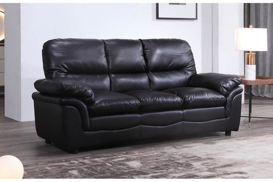 Verona Black Leather 3 Seater Sofa - Furniture Instore