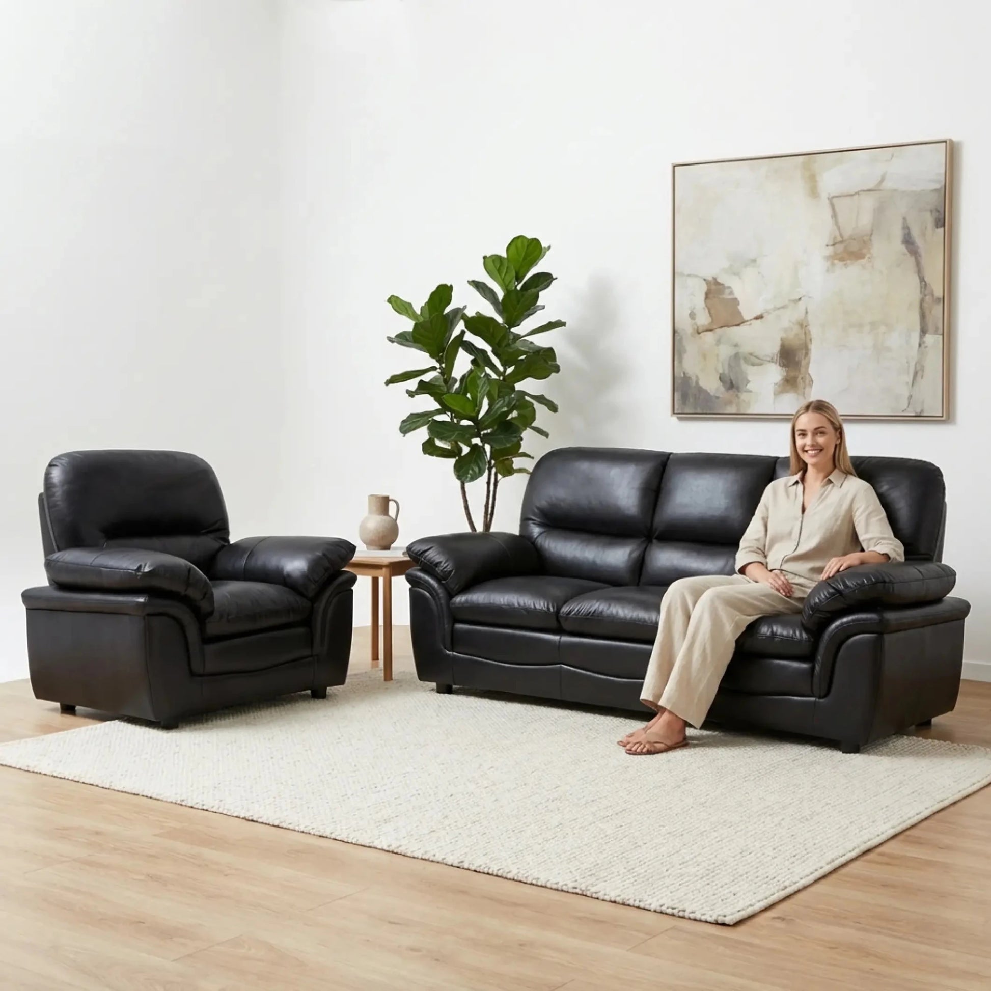 Verona Black Leather 3+1 Seater Sofa Set is a Stylish and Practical - Furniture Instore