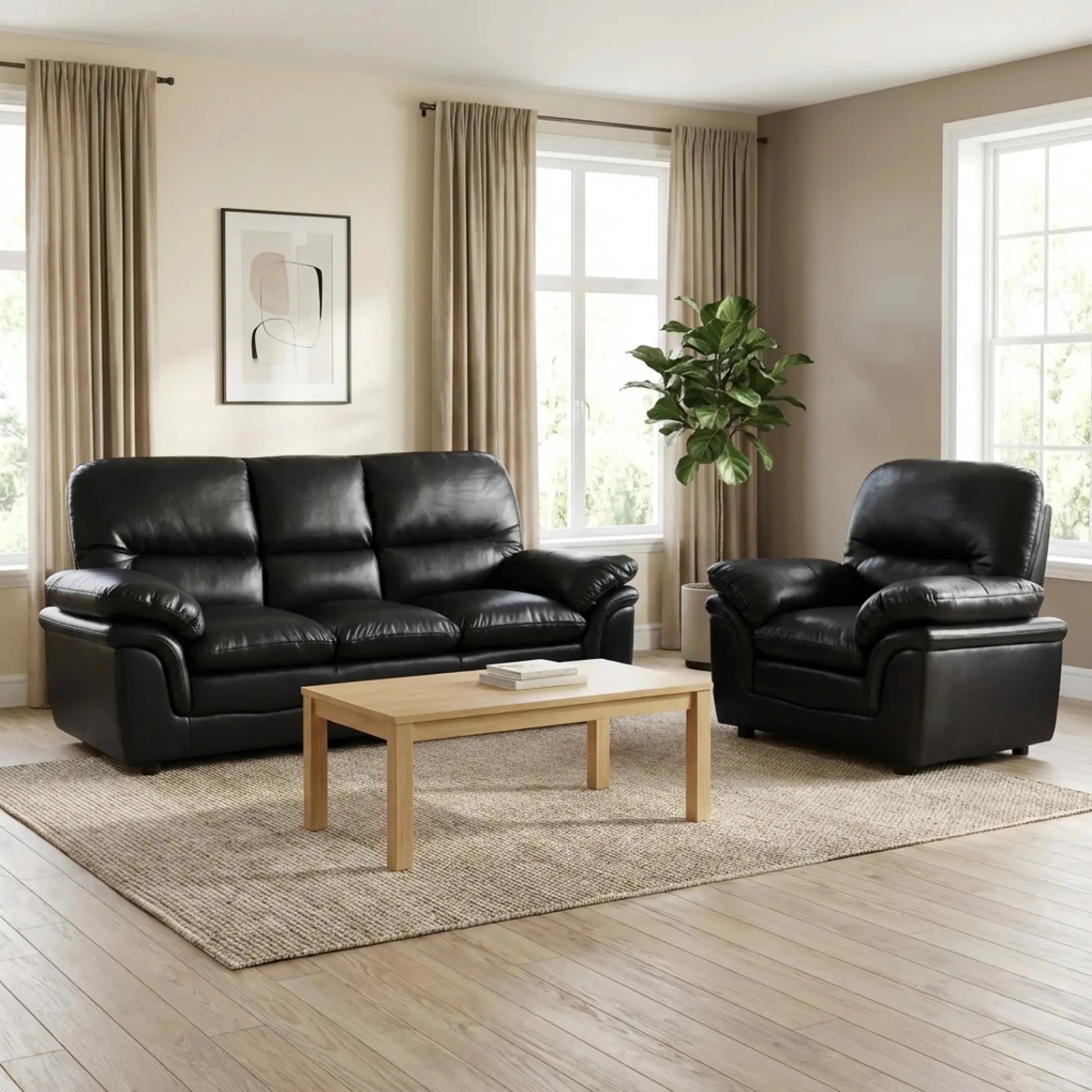 Verona Black Leather 3+1 Seater Sofa Set is a Stylish and Practical - Furniture Instore