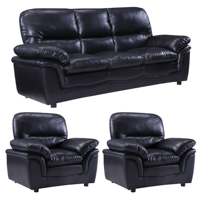 Verona Black Leather 3+1+1 Seater Sofa Set